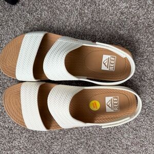 Reef White and Brown Slide Sandals